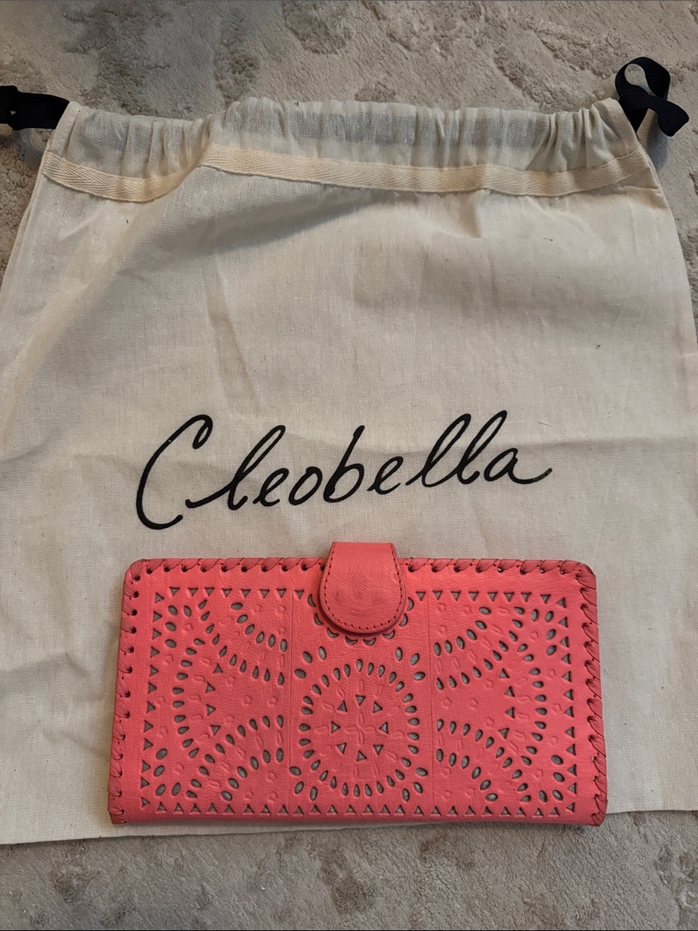 Cleobella Coral Pink Laser-Cut Leather Wallet